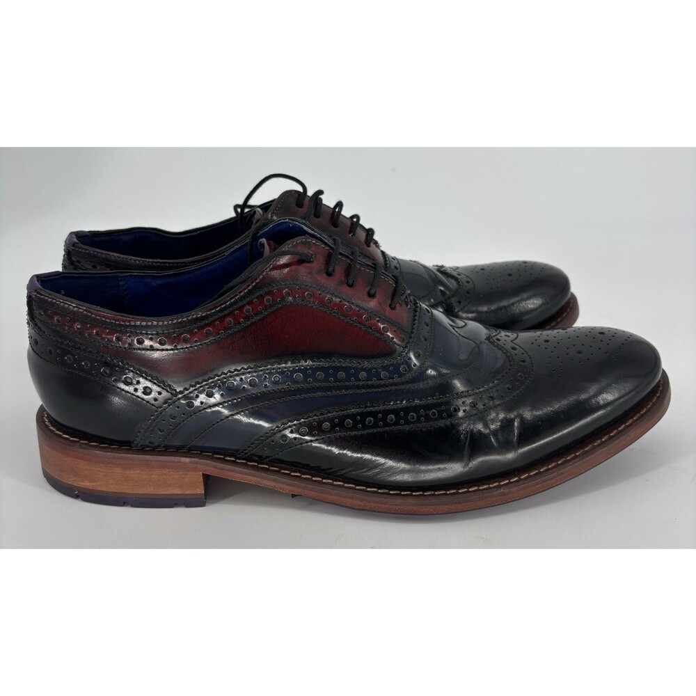 Ted Baker London Men’s Wingtip Oxford Dress Shoes Black Burgundy Purple Sole 12